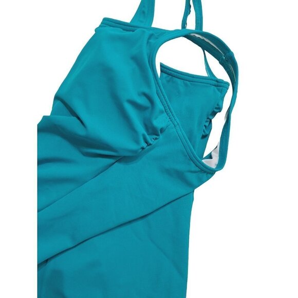 Lands' End Woman's 12 Turquoise Square Neck Fully Lined Classic Tank Swim Suit - Picture 6 of 9